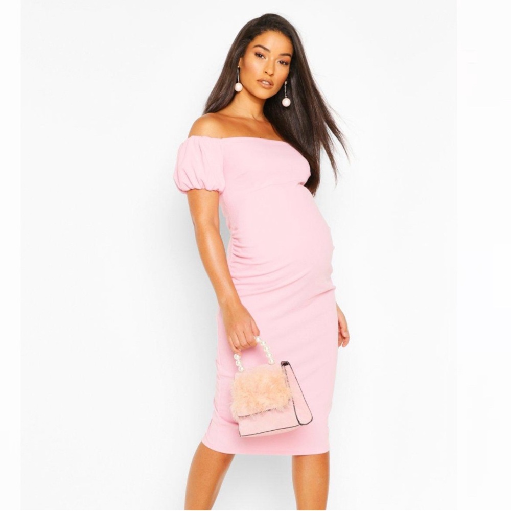 Elegant Pink Off-Shoulder maternity Dress